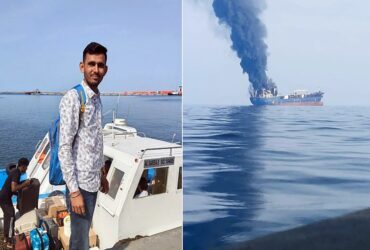 Strait of Hormuz missile strike survivor describes escaping from a burning oil tanker after an attack near the Gulf shipping route.