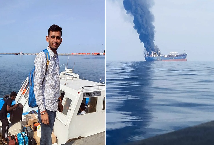 Strait of Hormuz missile strike survivor describes escaping from a burning oil tanker after an attack near the Gulf shipping route.