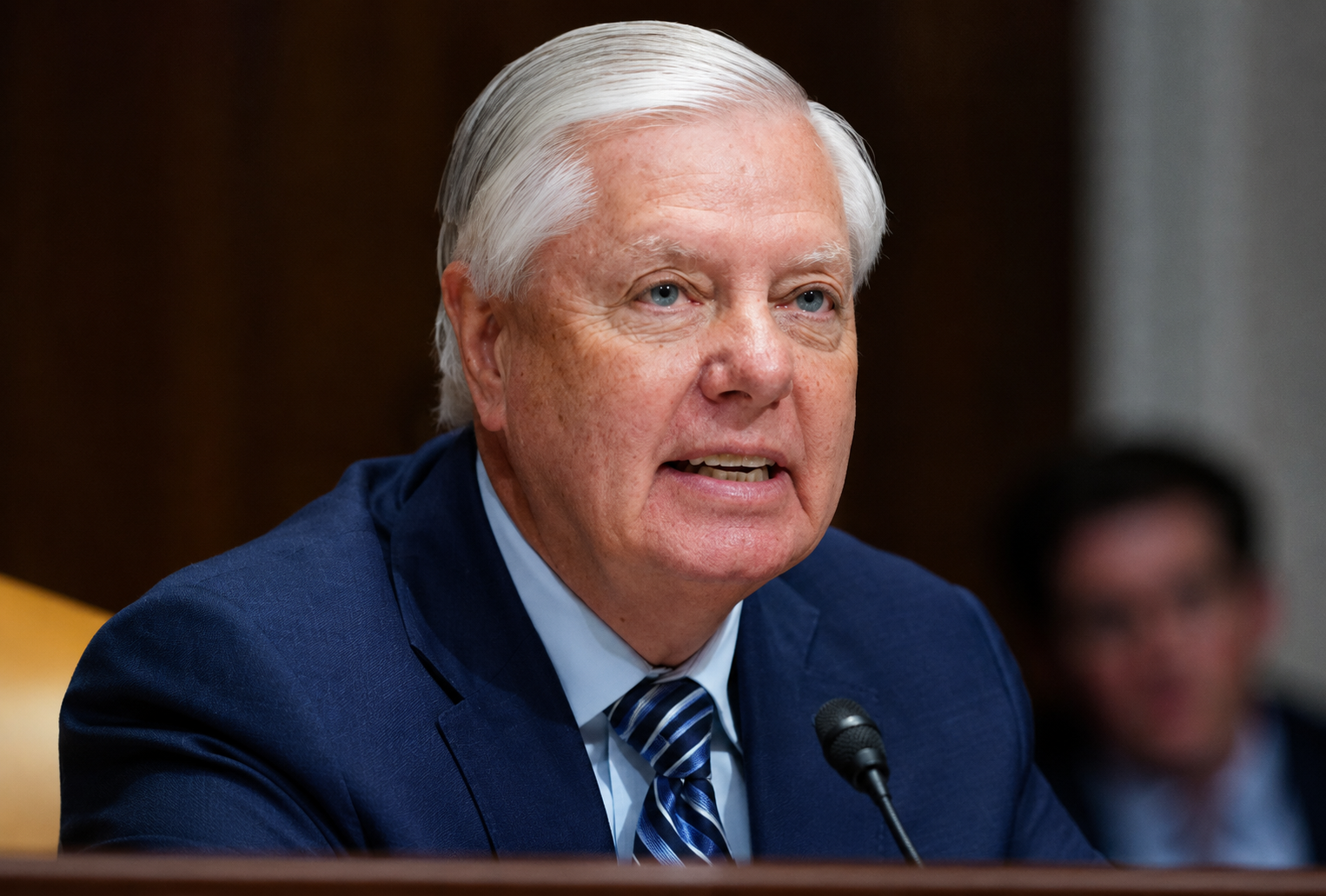 US Senator Lindsey Graham speaking during a political event before his death following a brief and sudden illness.